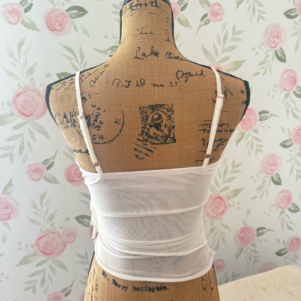 Ivory Sheer Cami With Rose & Ruffle Detail - Picture 5 of 5